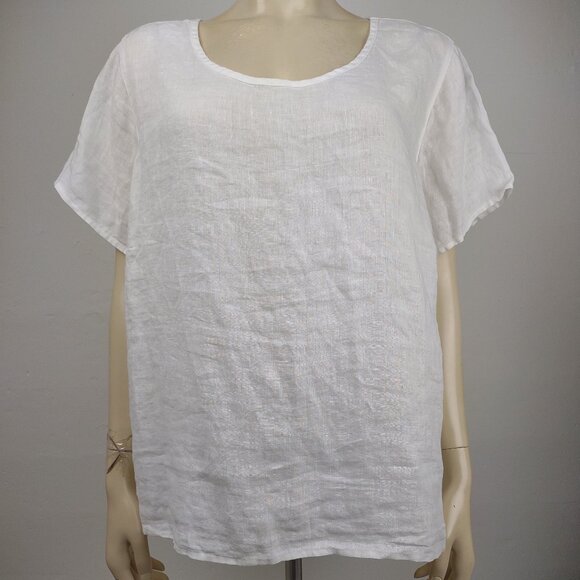 NWD Isaac Mizrahi 100% Linen white boxy scoop neck blouse top womens 1X - Picture 1 of 9